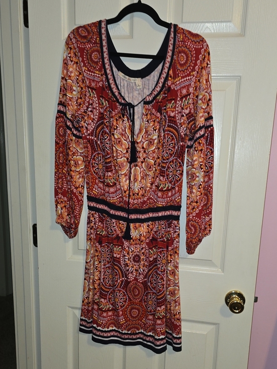 Chelsea & Violet Dresses & Skirts - Chelsea & Violet Red Paisley Tie-Neck Long Sleeve Dress